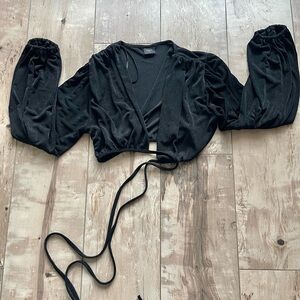 Blanc Noir Black Wrap Crop Top